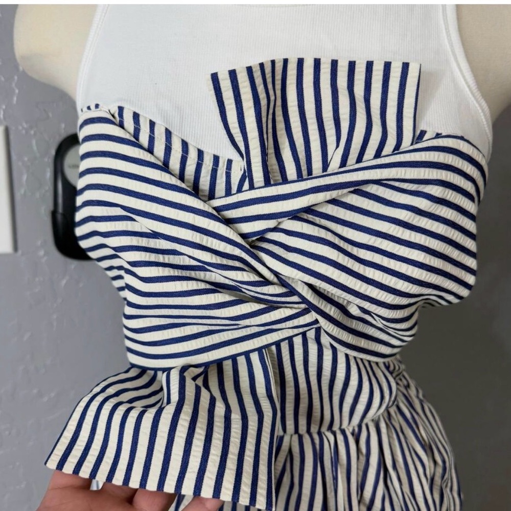 PORRIDGE Sleeveless Twofer Bubble Mini Dress Anthropologie Navy White - Picture 7 of 10
